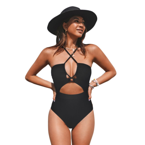 Womens CUPSHE Plunging Cutout Criss Cross One-Piece Swimsuit