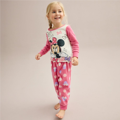 Licensed Character Disneys Minnie Mouse Toddler Girl Bow With Minnie Microfleece Top & Bottoms Pajama Set