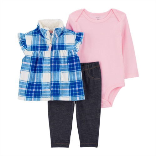 Baby Girl Carters 3-Piece Plaid Little Vest, Bodysuit, and Pant Set