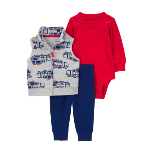Baby Boy Carters 3-Piece Firetruck Vest, Bodysuit & Pants Set