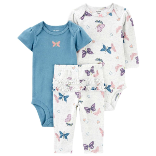 Baby Girl Carters 3-Piece Butterfly Bodysuits & Pants Set