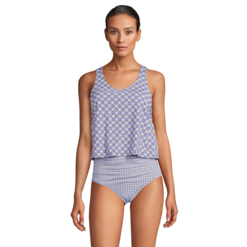 Womens Lands End Chlorine Resistant V-neck One-Piece Fauxkini Swimsuit