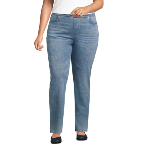 Plus Size Lands End Starfish Mid-Rise Pull-On Knit Straight-Leg Jeans