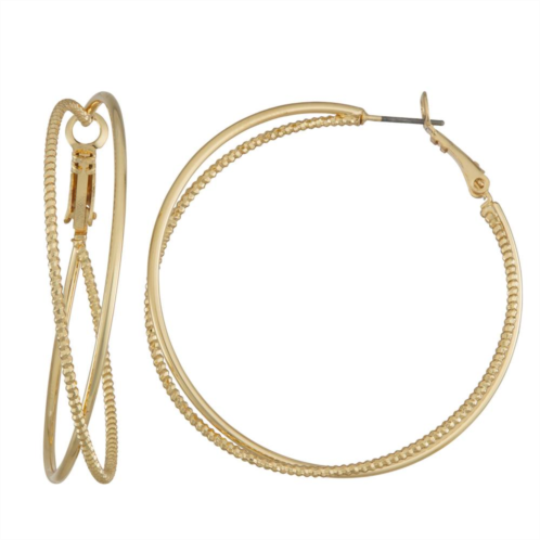 Nine West Gold Tone Textured & Polished Crisscross Hoop Earrings