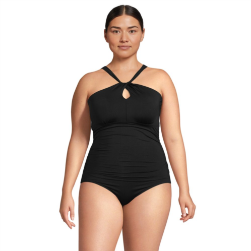 Plus Size Lands End Chlorine Resistant High Neck One-Shoulder Multi-Way One-Piece Swimsuit