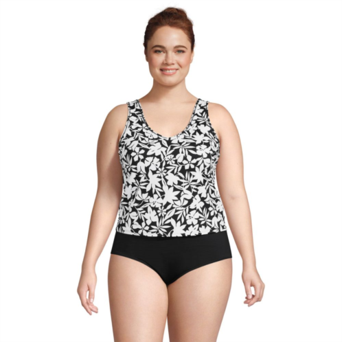 Plus Size Lands End Chlorine Resistant V-Neck One-Piece Fauxkini Swimsuit