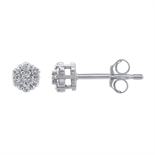 Yours and Mined 10k White Gold 1/10 Carat T.W. Diamond Cluster Stud Earrings