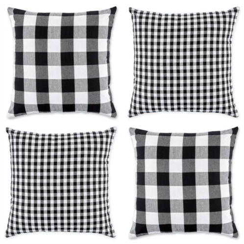 Contemporary Home Living Set of 4 Black and White Gingham and Buffalo Check Pillow Covers 18