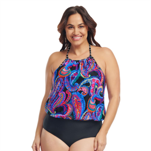 Mazu Swim Plus Size Mazu French Paisley Black Halter One-Piece Swimsuit
