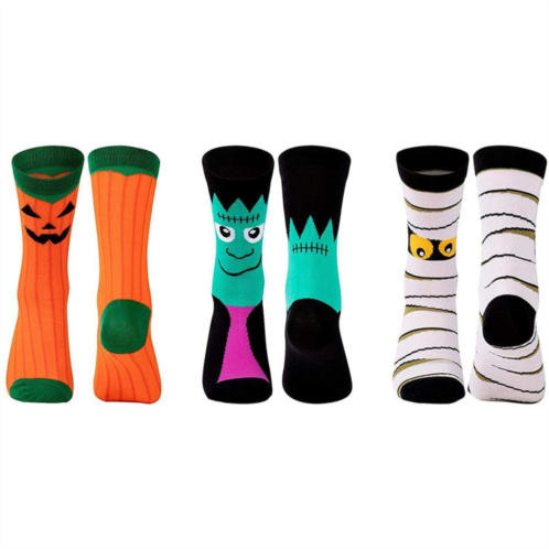 Toe-Tally Sox 3 Pairs Halloween Crew Socks Men and Women, Pumpkin, Monster, Mummy Novelty Gift (Unisex)