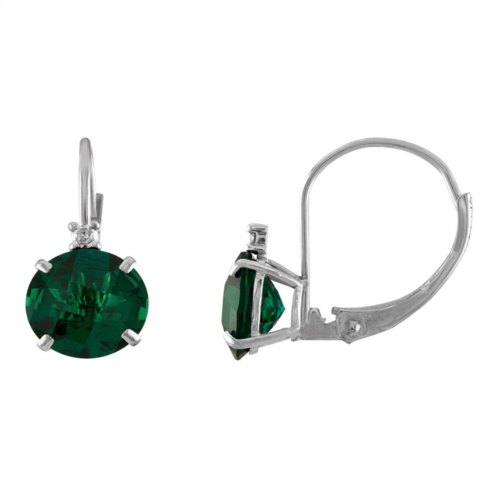 Tiara 10k White Gold Lab-Created Emerald & Diamond Accent Leverback Earrings