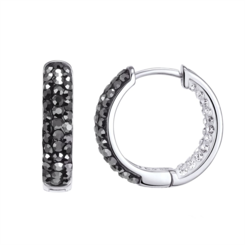 Chrystina Silver Tone Black & White Crystal Inside-Out Hoop Earrings