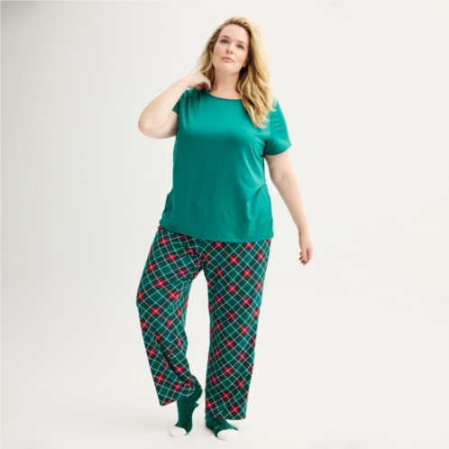 Plus Size Croft & Barrow Short-Sleeve Pajama Top & Pajama Pant Sleep Set