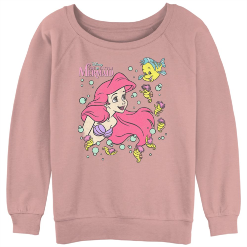 Disneys The Little Mermaid Juniors Ariel Flounder Seahorses Bubbles Slouchy Terry Graphic Pullover