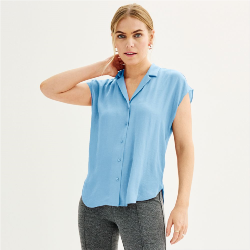 Womens Nine West Short Sleeve Easy Lapel Shirt