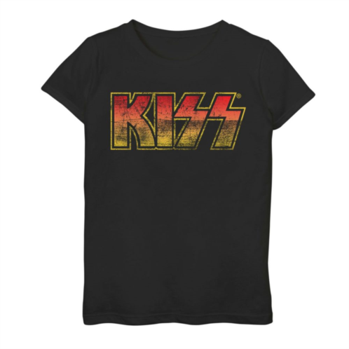Licensed Character Girls Kiss Distressed Logo Graphic Tee
