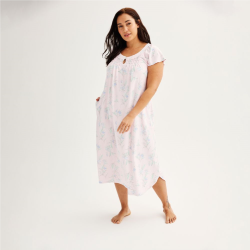 Plus Size Miss Elaine Essentials Cottonessa Long Floral Print Nightgown