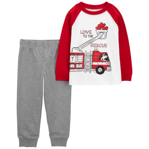 Baby Boy Carters Valentines Day Fire Truck Top & Pants Set
