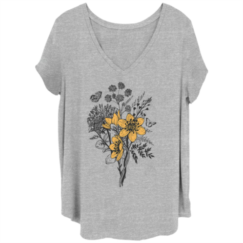 Licensed Character Juniors Plus Size Wildflowers V-Neck Tee