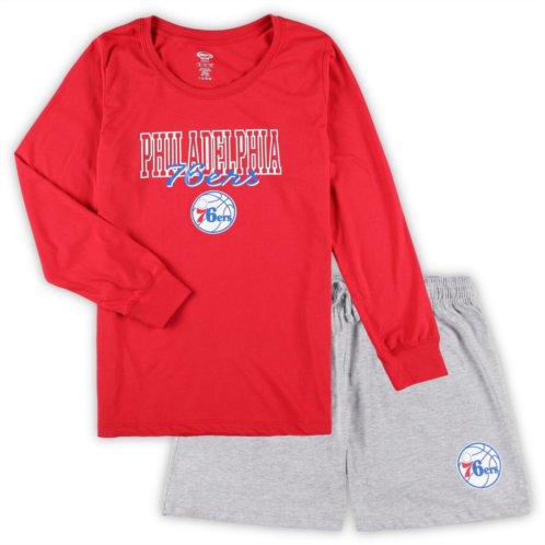 Unbranded Womens Concepts Sport Red/Heather Gray Philadelphia 76ers Plus Size Long Sleeve T-Shirt and Shorts Sleep Set