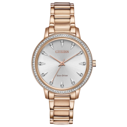 Citizen Womens Eco-Drive Rose Gold Tone Crystal Accent Bracelet Watch