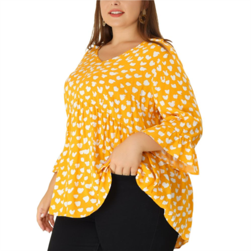Agnes Orinda Womens Plus Size Peplum Tunic Polka Dots 3/4 Sleeve Babydoll Blouse