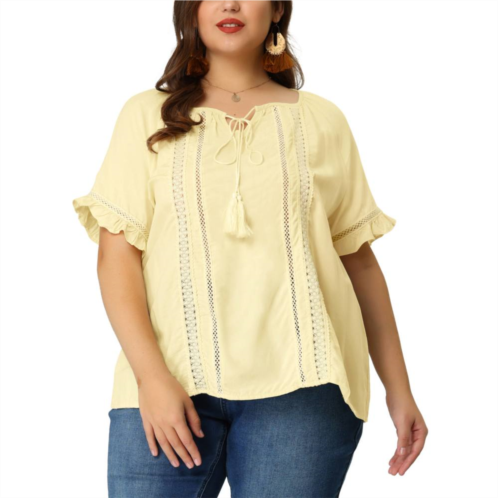 Agnes Orinda Womens Plus Size Summer Hollow Out Ruffle Short Sleeve Blouse