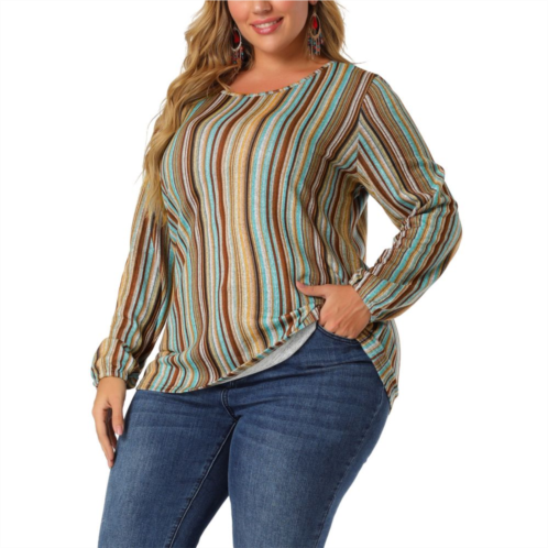 Agnes Orinda Womens Plus Stripe Long Sleeves Elastic Cuff Shirt