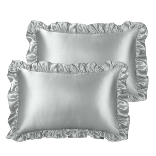 PiccoCasa Retro Satin Ruffle Pillowcases, Envelope Closure Set of 2 Size 17 x 25