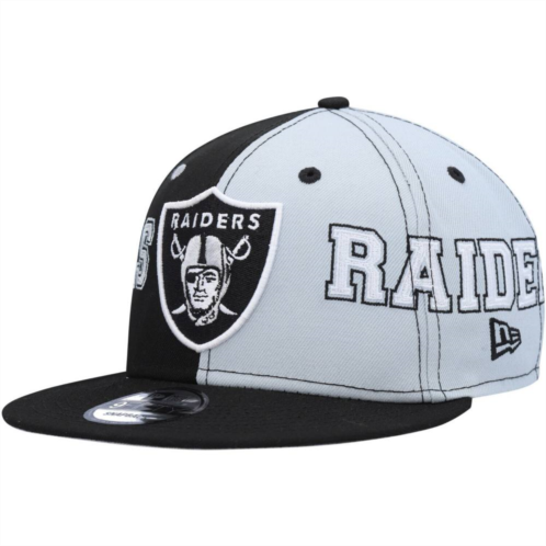 Mens New Era Black/Gray Las Vegas Raiders Team Split 9FIFTY Snapback Hat