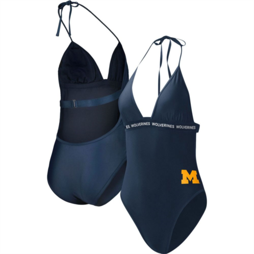 Womens G-III 4Her by Carl Banks Navy Michigan Wolverines Full Count One-Piece Swimsuit