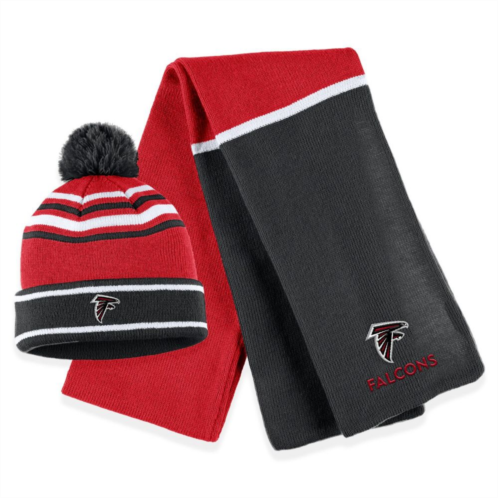 Womens WEAR by Erin Andrews Red Atlanta Falcons Colorblock Cuffed Knit Hat with Pom and Scarf Set