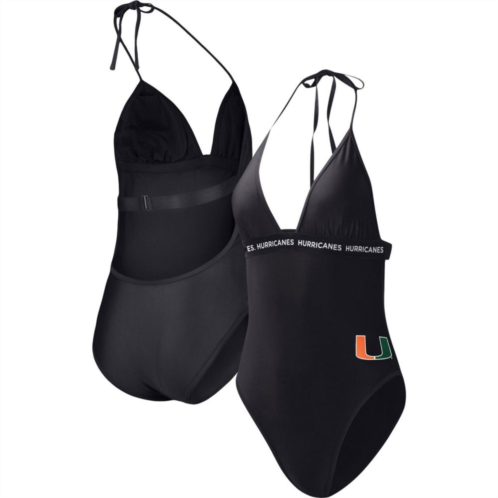Womens G-III 4Her by Carl Banks Black Miami Hurricanes Full Count One-Piece Swimsuit