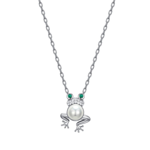 Sarafina Simulated Pearl, Cubic Zirconia & Simulated Emerald Frog Pendant Necklace