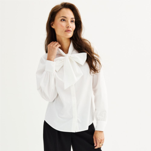 Womens Nine West Bow Neck Button Down Top