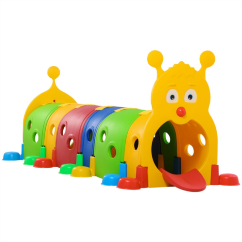 Qaba Kids Caterpillar Tunnel Outdoor Indoor Climb-N-Crawl Play Equipment for 3-6 Years Old, 6 Sections, for Daycare, Preschool, Playground
