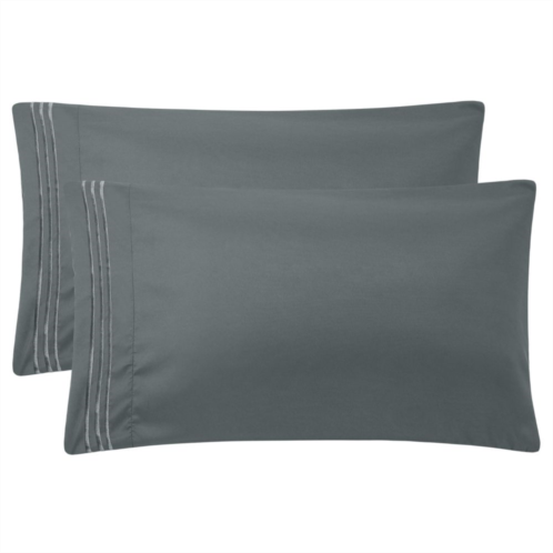 PiccoCasa Brushed Pillowcases Soft Pillow Covers with Embroidery Zipper Closure 2 Pcs King 20 x 36
