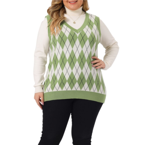 Agnes Orinda Womens Plus Size V Neck Sleeveless Pullover Knit Sweater Vest