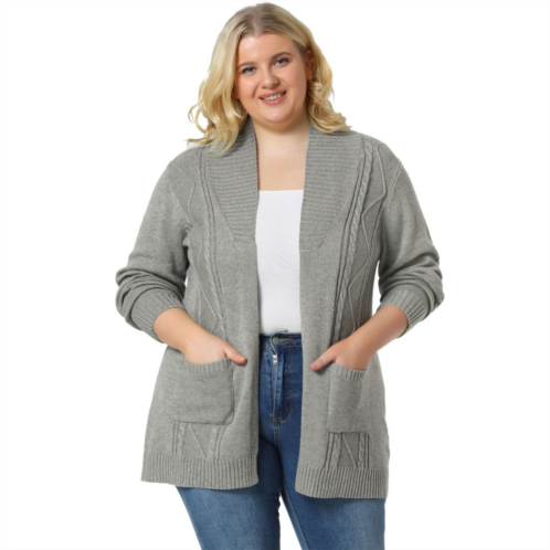 Agnes Orinda Womens Plus Size One Piece Relaxed Fit Open Front Long Sleeves Kimono Style Sweater Cardigan