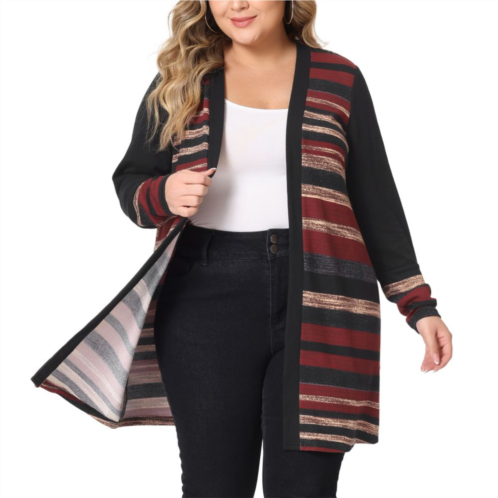 Agnes Orinda Womens Plus Size Long Sleeves Open Front Striped Fall Cardigan