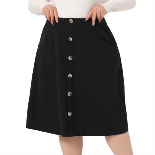Agnes Orinda Faux Suede Skirt Knee Length for Women Plus Size Elastic Waist Flared Stretch a Line Midi Skirts