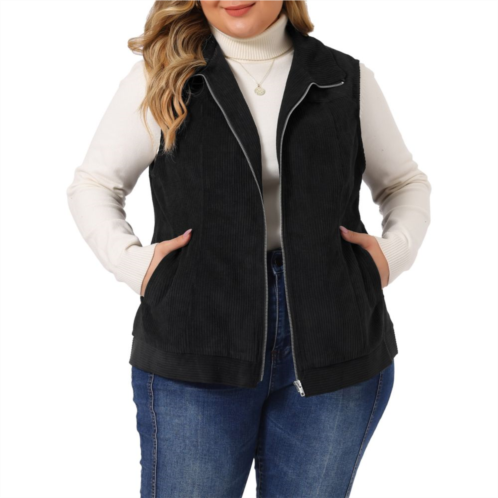Agnes Orinda Womens Plus Size Corduroy Sleeveless Jacket Zipper Side Pockets Vest