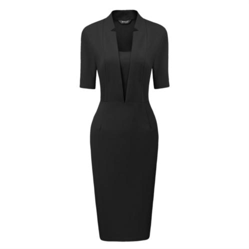 ALLEGRA K Sheath Dress for Womens V Neck Short Sleeve Work Office Bodycon Midi Dresses