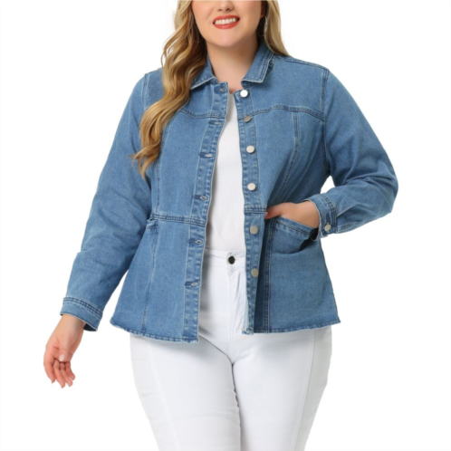Agnes Orinda Plus Size Denim Jackets for Women Classic Button Down Jean Jacket