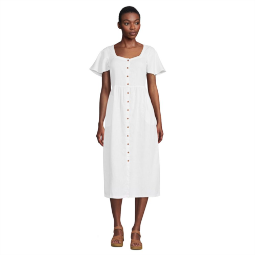 Womens Lands End Linen Button-Front Midi Dress