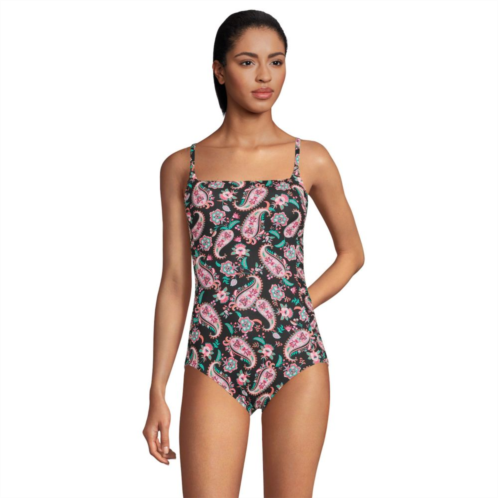 Womens Lands End Smocked Square Neck UPF 50 One-Piece Swimsuit