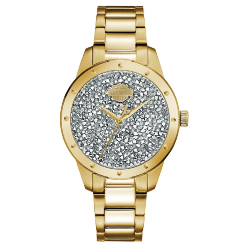 Bulova Womens Harley Davidson Logo Gold-tone Stainless Steel Crystal Bracelet Watch