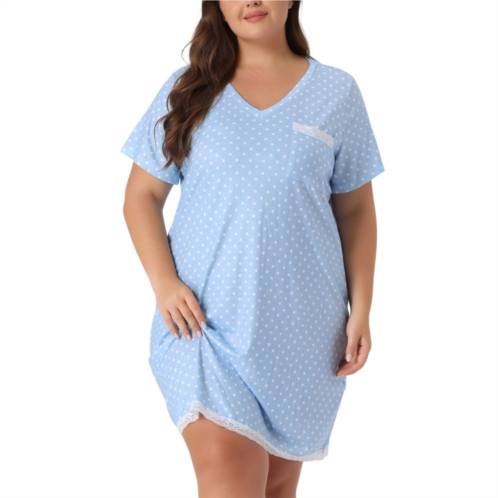 Agnes Orinda Womens Plus Size Nightgown Polka Dots Evening Comfy Midi Sleepdress
