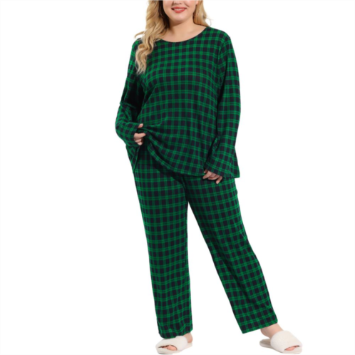 Agnes Orinda Womens Plus Size Winter Warm Plaid Christmas Pajama Sets