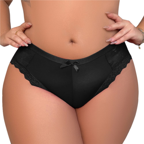 Agnes Orinda Womens Plus Size Laceback Mid-Rise Solid Brief Micro Underwear 1 Pack
